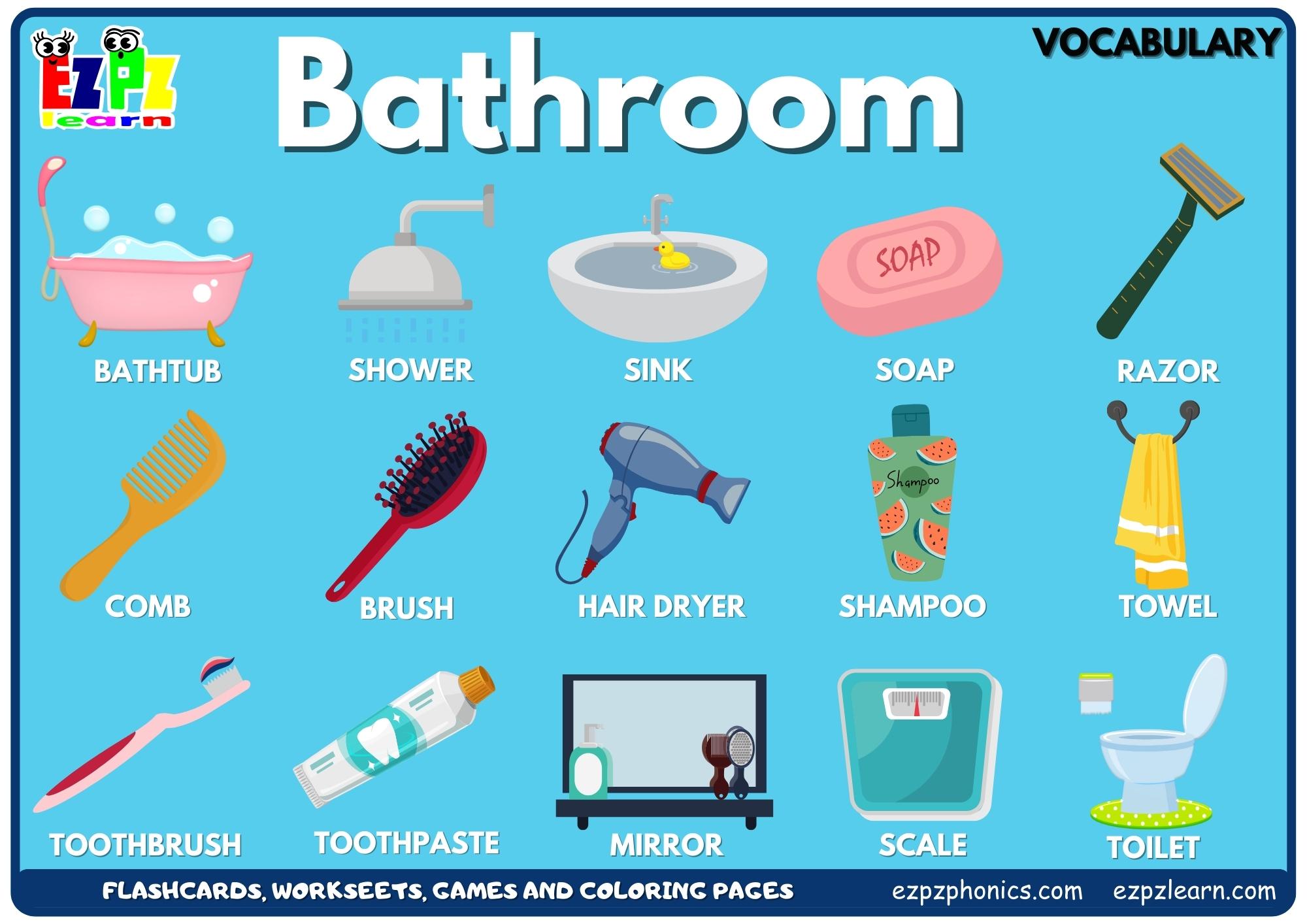 Bathroom Vocabulary Picture Dictionary Join Now for Free Flashcards, Worksheets and Coloring Pages